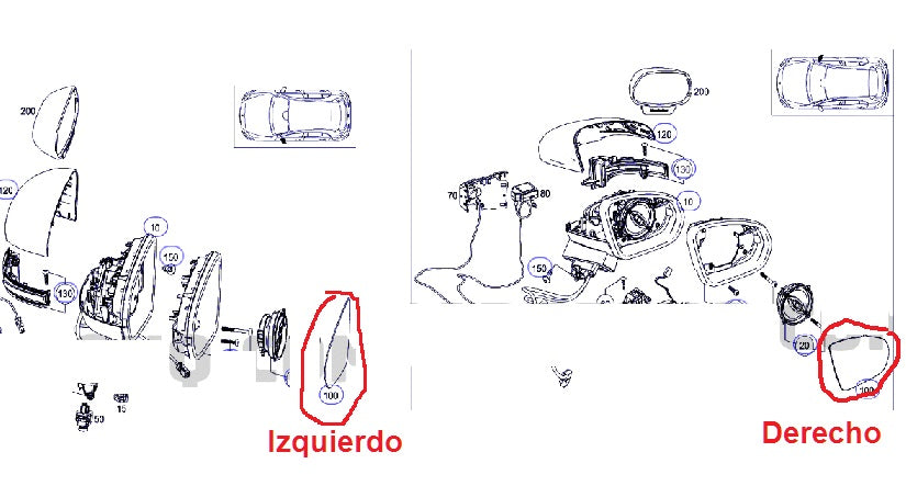 Luna de espejo lateral con calefactor Mercedes Benz A CLA GLA