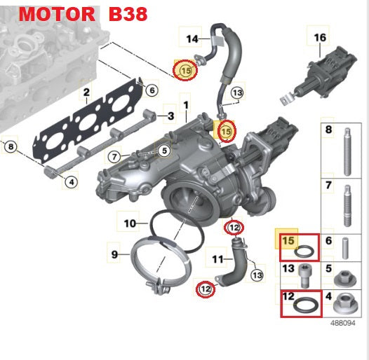 Oring superior e inferior del turbo BMW Motor N13 B38