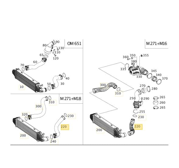 Manguera de admisión TURBO, Mercedes Benz C180 C200 E300 W204