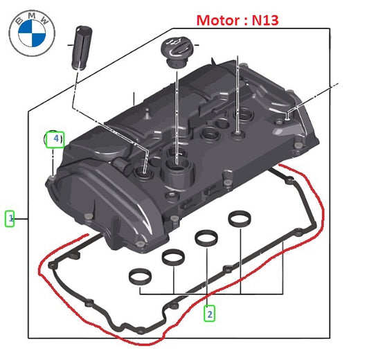 Empaque de tapa de balancines BMW  Motor N13