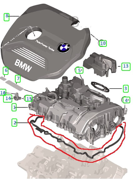 Empaque de tapa de balancines BMW  Motor B38