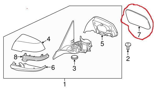 Luna  de espejo lateral IZQUIERDO BMW Serie 1 2 3 4  X1 y X2