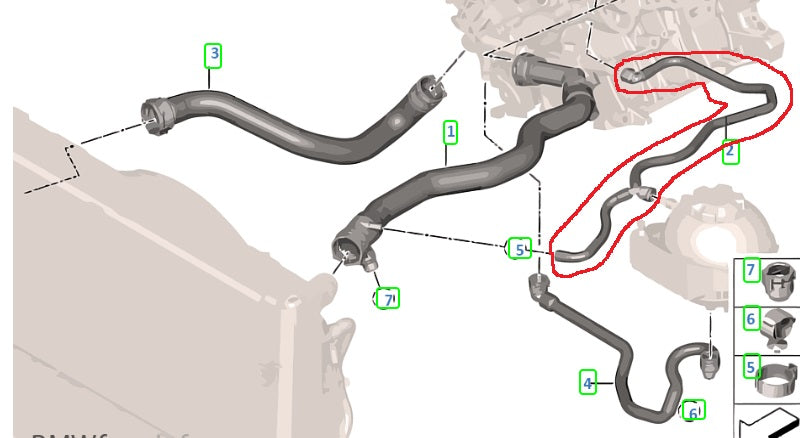 Manguera de radiador a tanque refrigerante BMW  B38 Serie 1 2 3 4