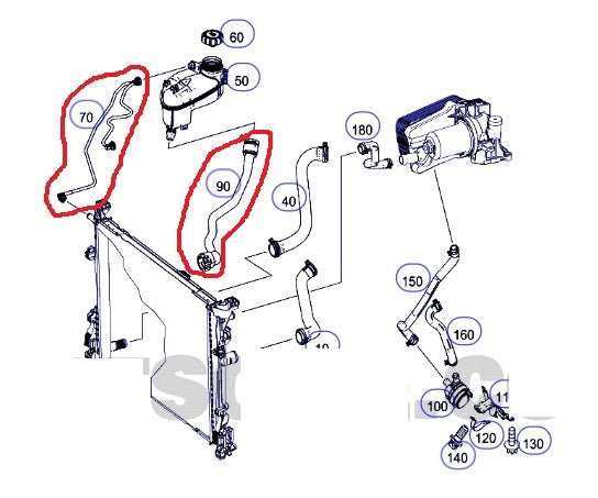 Manguera de radiador a tanque de expansion  Mercedes Benz  A  CLA  GLA  GLA45