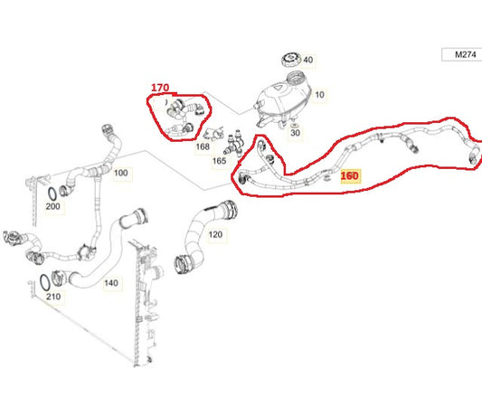 Manguera  a tanque de expansión  Mercedes Benz   GLC200 GLC250  W253 M274