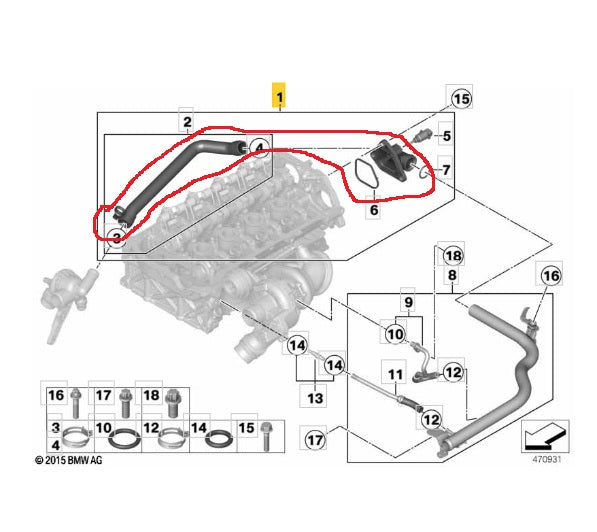 Tuberia y brida del refrigerante BMW motor N13