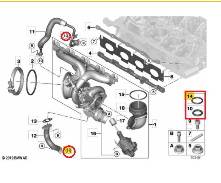 Oring superior e inferior del turbo BMW  Motor B38 B48