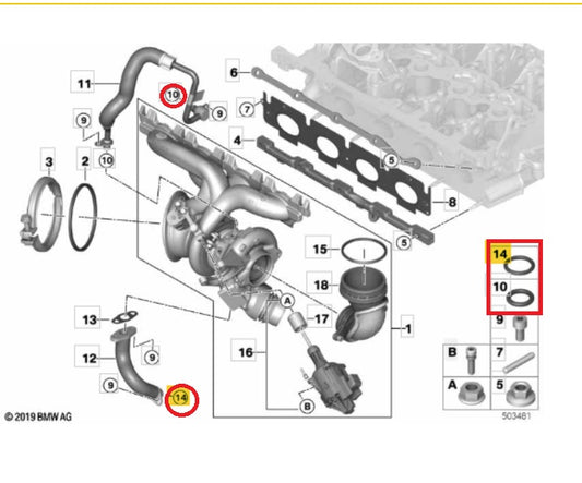 Oring superior e inferior del turbo BMW  Motor B38 B48