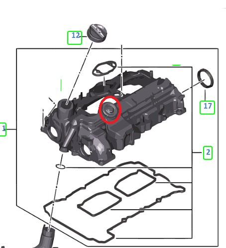 Cubierta de valvula PCV de tapa de balancines BMW  Motor N20 N47