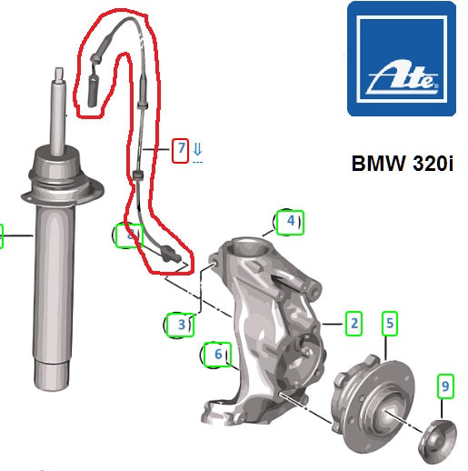 Sensor ABS BMW delantero 114i 116i 220i 316i 320i ATE