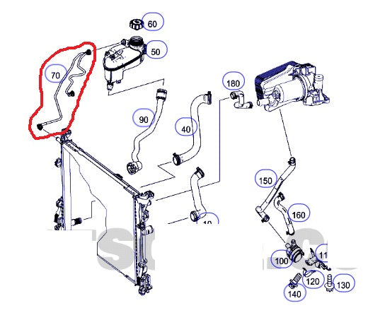 Manguera de radiador a tanque de expansion  Mercedes Benz  A  CLA  GLA  GLA45